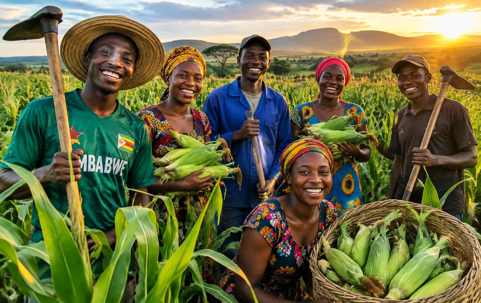 Young Zimbabwean farmers in a maize field